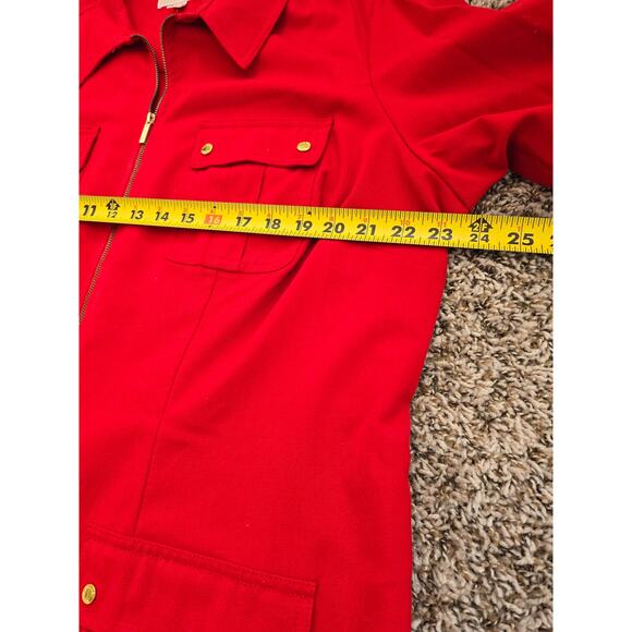 Michael Kors Red Utility Shirt Dress 18W Zip Front Gold Buttons Pocket Style - Picture 7 of 8